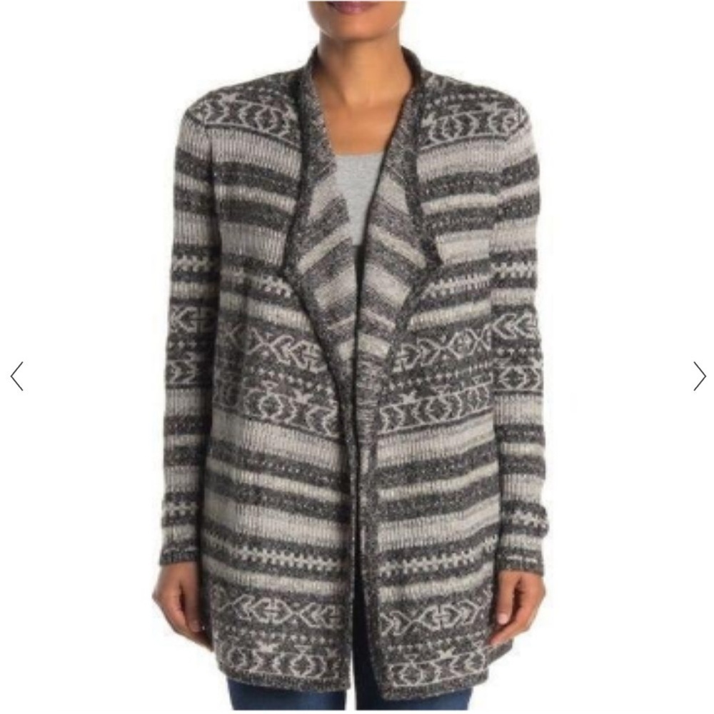Lucky Brand Grey Aztec‎ Print Open Front Cardigan Size M